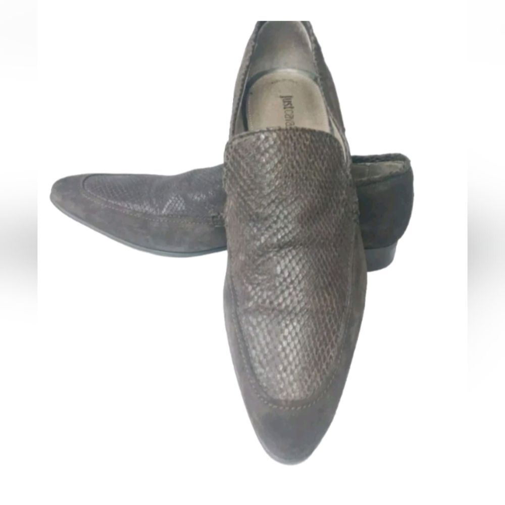 Just Cavalli Loafers Shoes Men's Size 10 EU 43 Brown Suede Snakeskin Embossed  